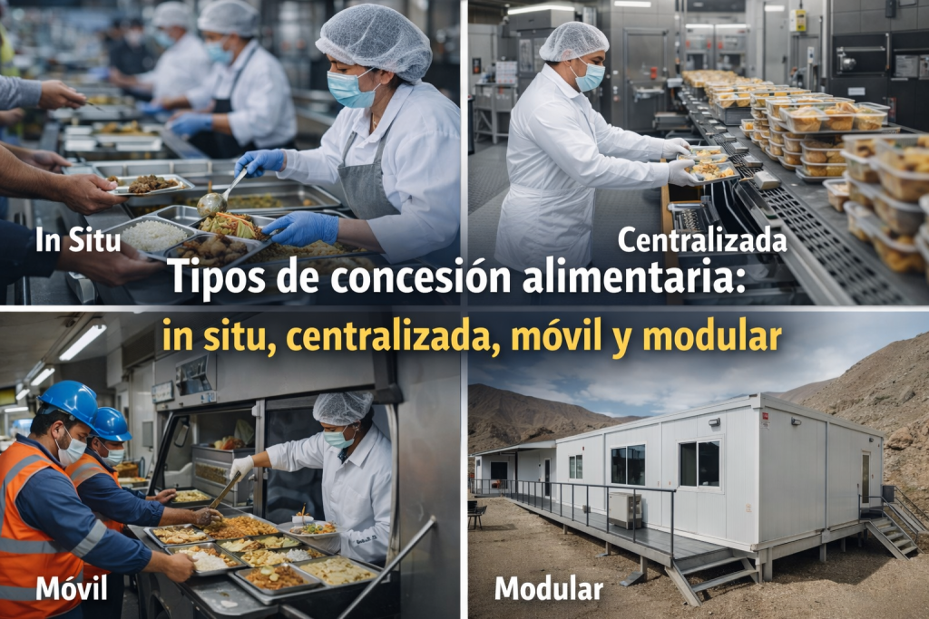 Tipos de concesión alimentaria: in situ, centralizada, móvil y modular